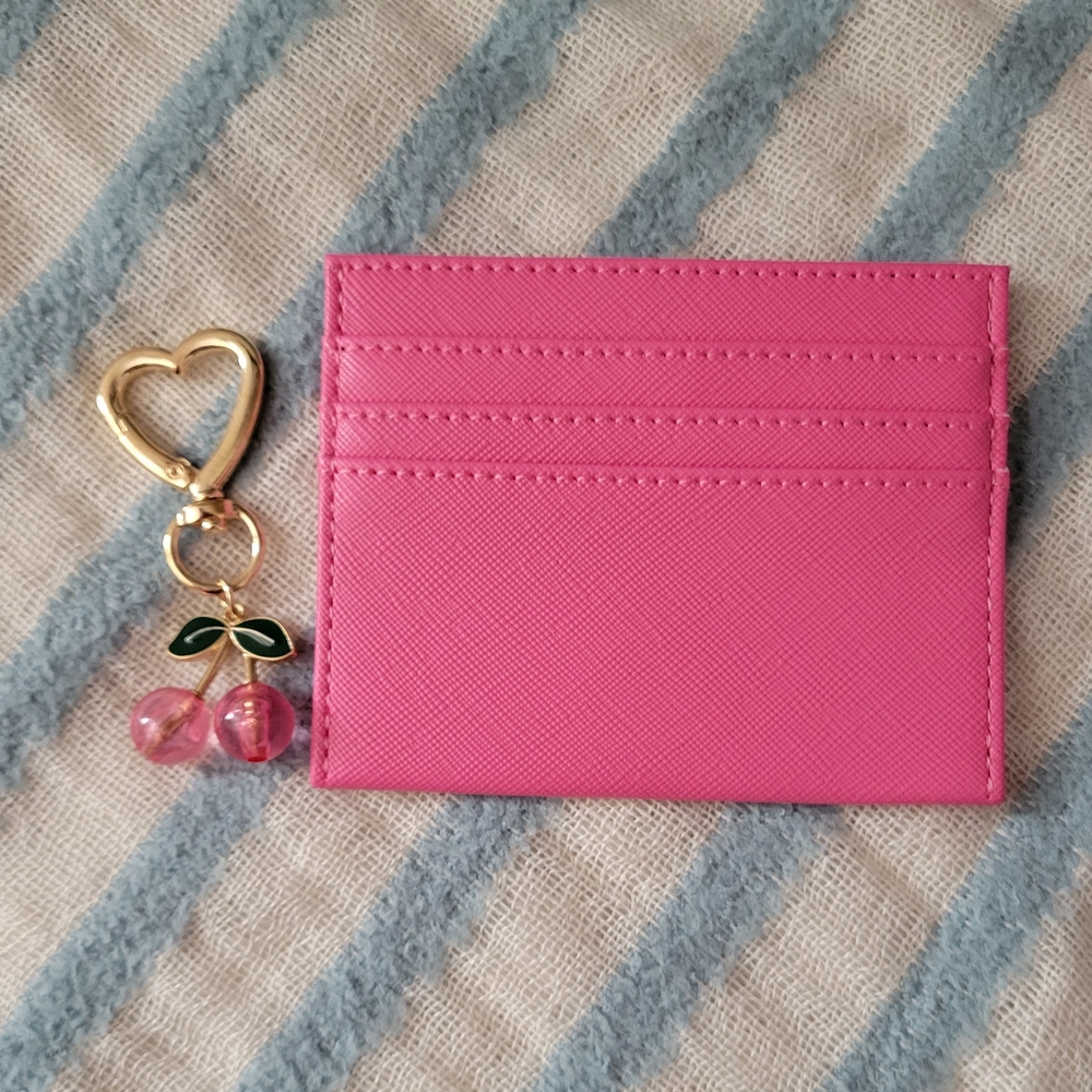 Pink Card Holder and Cherry Keychain Set